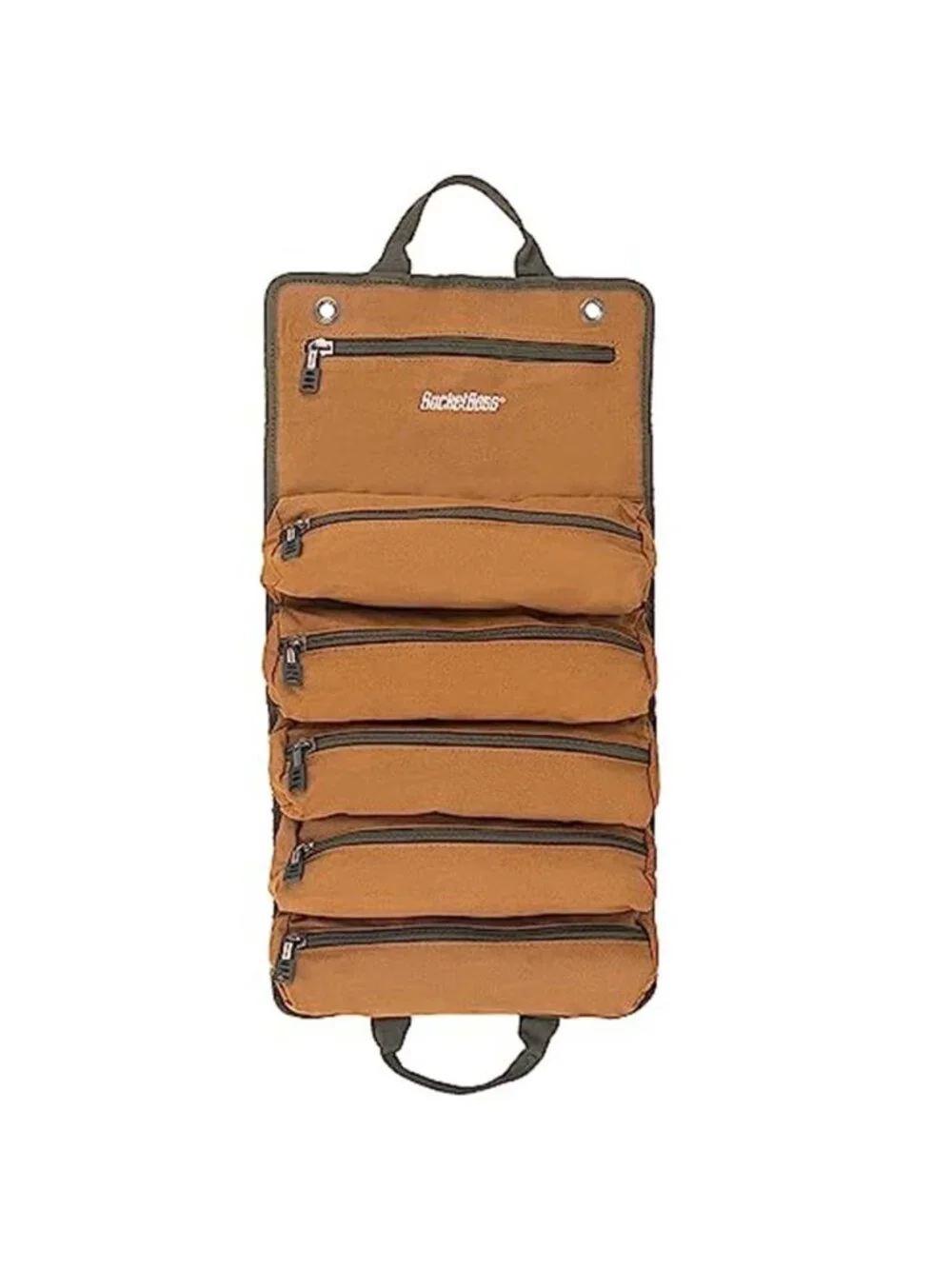 Canvas Tool Roll Up Bag Zippered Tool Organizer Pouch Storage Roll Brown